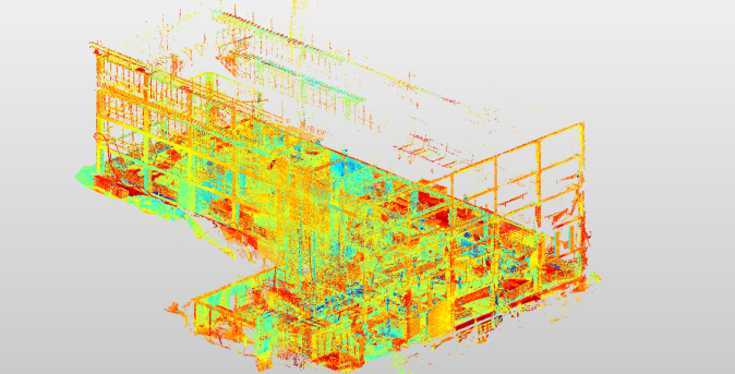 Kontrolliuuringud, et võrrelda ehituse edenemist kavandatud mudelite või joonistega kvaliteedi tagamise eesmärgil. Täielik 3D-mudel valmistati laserskaneerimise andmetest.